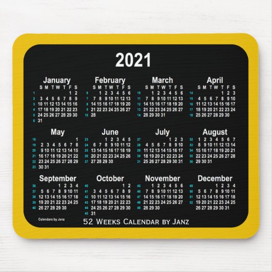 2021 Gold Neon 52 weken agenda van Janz Muismat (Voorkant)