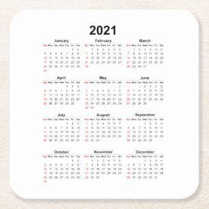 2021 Jaar Maandelijks Kalender Vierkante Kartonnen Onderzetter