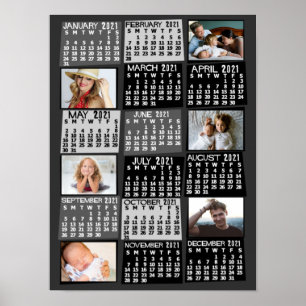 2021 jaar Maandelijkse kalender Foto Collage Mod B Poster