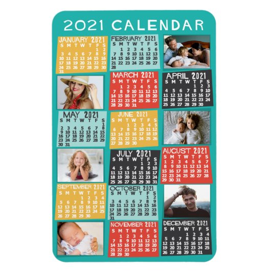 2021 Jaar Maandelijkse Kalender Moderne Foto Colla Magneet (Verticaal)