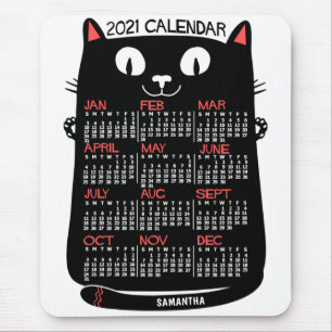 2021 Jaar Maandelijkse kalender Zwarte Kat uit het Muismat