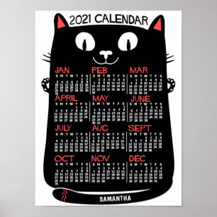 2021 Jaar Maandelijkse kalender Zwarte Kat uit het Poster