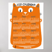 2021 Jaar Maandkalender Midden-Eeuwse Oranje Kat Poster (Voorkant)