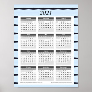 2021 Jaarkalender: Blauw met Zwarte Lijnen Poster