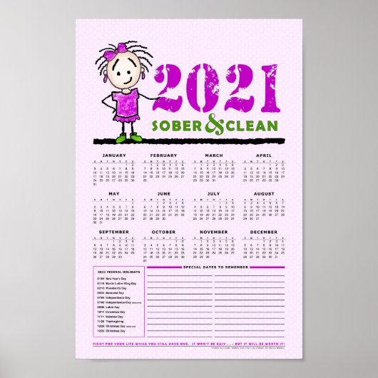 2021 Jaarrooster Sober & Clean Recovery Poster (Voorkant)