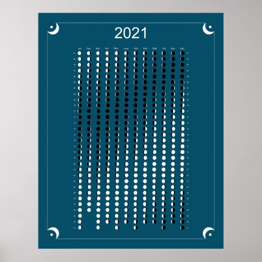 2021 - Maan Kalender Blauw Poster (Voorkant)