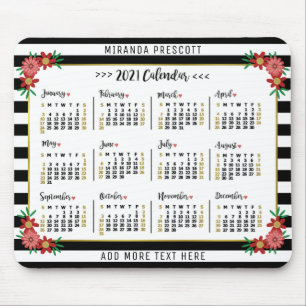 2021 Maandelijkse kalender   Preppy Floral Stripes Muismat