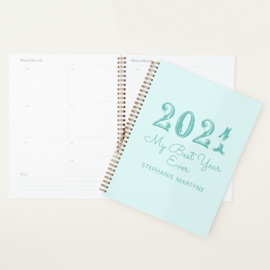 2021 Meilleure année jamais personnalisée Aqua (Devant avec enveloppe)