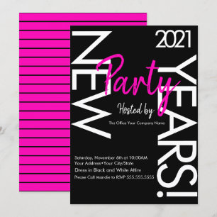 2021 Neon New Years Party Pink White Typografie Kaart