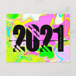 2021 Nieuwjaars Trippy Neon Vloeibare Vetgedrukte  Briefkaart