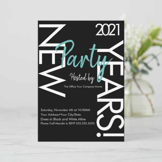 2021 Nieuwjaars Wit Teal Typografie Bedrijfs Event Kaart (Staand voorkant)