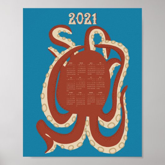 2021 Octopus Red en Blue Calendar Poster (Voorkant)