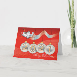 2021, P-51 mustang, kerstkaart, tekst bewerkbaar Feestdagen Kaart