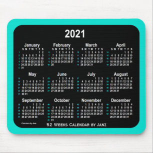 2021 Turquoise Neon 52 weken agenda van Janz Muismat