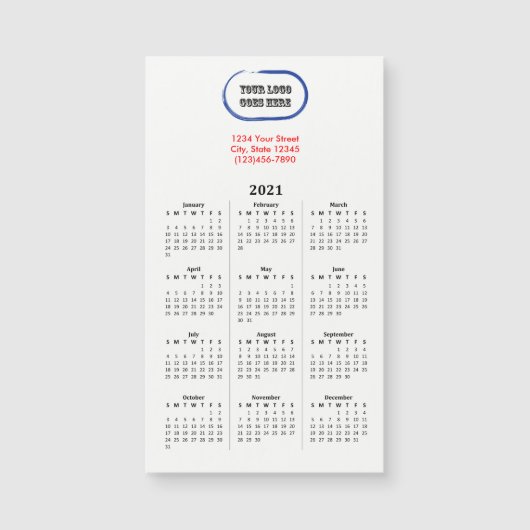 2021 Uw Logo Merk Magnetische Kalender (Voorkant)