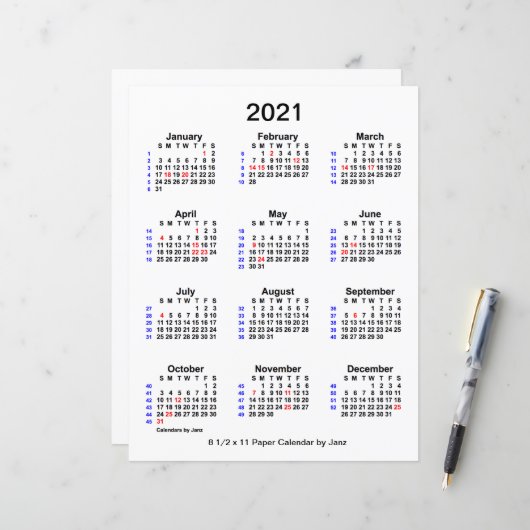 2021 Vakantie 52 weken agenda van Janz 8,5 x 11 pa (Voorkant / Achterkant in situ)