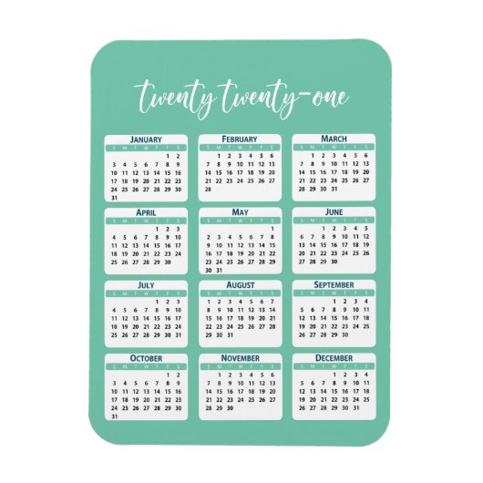 2021 Volledig jaar kalenderscript Magneet (Verticaal)