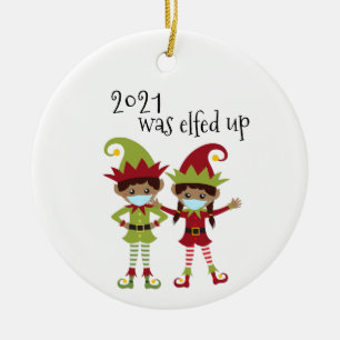 2021 Was Elfed Up Covid Mondmasker Etnische Elf Keramisch Ornament