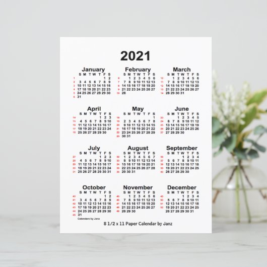 2021 White 52 Week Agenda by Janz 8,5x11 Paper (Staand voorkant)