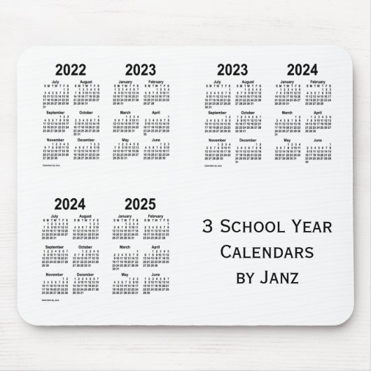 2022-2025 White 3 School Year Calendars van Janz Muismat (Voorkant)