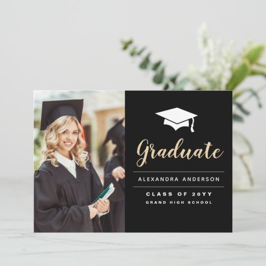 2022 Aankondiging zwart Gold Photo Afstuderen (Staand voorkant)