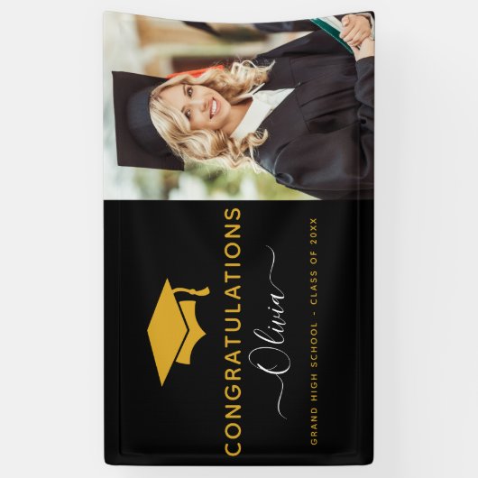 2022 Afstuderen Black Gold High School College Spandoek (Verticaal)