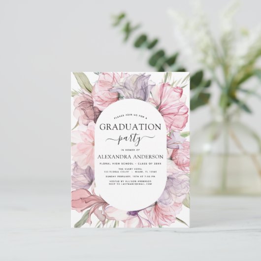 2022 Afstuderen Boho Dusty Pink Paarse Uitnodiging (Staand voorkant)