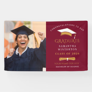 2022 Afstuderen Foto Gold Burgundy Afstudeerder Pa Spandoek