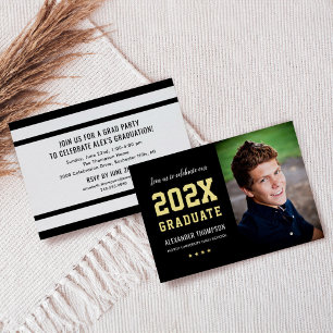 2022 Afstuderen foto van Black Gold Graduation Par Folie Uitnodiging