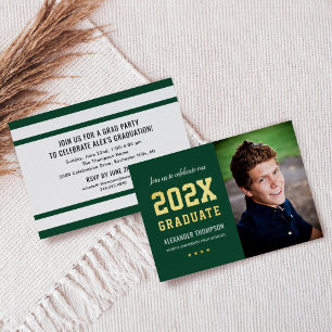 2022 Afstuderen Green Gold Graduation Party Foto Folie Uitnodiging