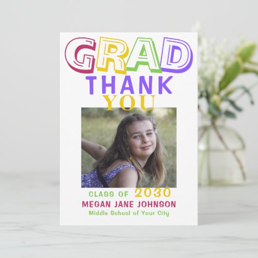 2022 afstuderen kleurrijke middelbare school afstu bedankkaart (Staand voorkant)