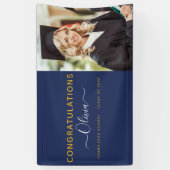 2022 Afstuderen Navy Blue Gold High School College Spandoek (Verticaal)