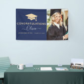 2022 Afstuderen Navy Blue Gold High School College Spandoek (Beurs)