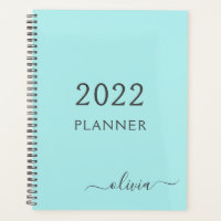 2022 Aqua Blauwe Teal Meisjesachtige Script Monogr