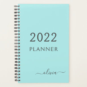 2022 Aqua Blauwe Teal Meisjesachtige Script Monogr Planner