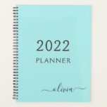 2022 Aqua Bleu Sarcelle Girly Monogramme Nom<br><div class="desc">2022 Aqua Bleu Sarcelle Monogramme Ajoutez Votre Propre Nom de Script Planificateur de Mariage Calendrier 2021. C'est le cadeau parfait pour un 16e anniversaire, un mariage, une douche de mariée, un anniversaire, une douche de bébé ou une soirée de bachelorette pour quelqu'un qui aime le luxe glamour et les styles...</div>