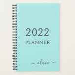 2022 Aqua Bleu Sarcelle Monogramme Nom Script<br><div class="desc">2022 Aqua Bleu Sarcelle Monogramme Ajoutez Votre Propre Nom Script Calendrier 2022 Planificateur de mariage. Cela fait le cadeau parfait pour un 16e anniversaire, un mariage, une douche de mariée, un anniversaire, une baby shower ou une soirée d'enterrement de vie de jeune fille pour quelqu'un qui aime le luxe glamour...</div>