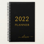 2022 Black Gold Girly Script Monogramme Nom Modern<br><div class="desc">Monogramme Gold et Black 2022 Ajoutez votre propre nom de script 2022 Calendrier Mariage Event Planner. Cela rend le cadeau parfait pour 16 ans,  mariage,  douche nuptiale,  anniversaire,  baby shower ou bachelorette pour quelqu'un qui aime le luxe glam et les styles chic.</div>