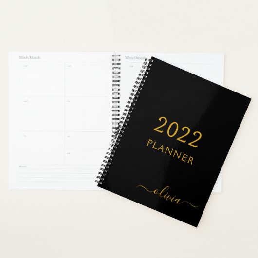 2022 Black Gold Girly Script Monogramme Nom Modern (Devant avec enveloppe)
