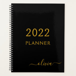 2022 Black Gold Girly Script Monogramme Nom Modern