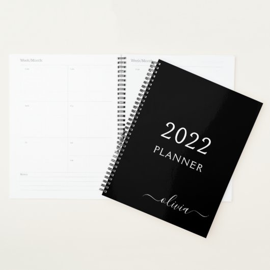 2022 Black White Girly Script Monogramme Nom Moder (Devant avec enveloppe)