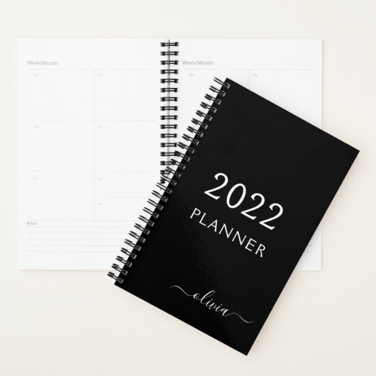 2022 Black White Girly Script Monogramme Nom Moder (Devant avec enveloppe)
