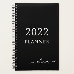 2022 Black White Girly Script Monogramme Nom Moder