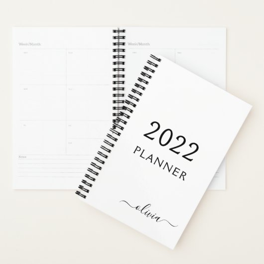 2022 Black White Girly Script Monogramme Nom Moder (Devant avec enveloppe)