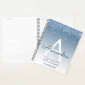 2022 Blauwe Glitter Druppels Glans Monogram Planner (Display)