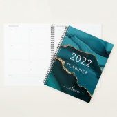 2022 Blauwgroen Aqua Blue Gold Agate Geode Script Planner (Display)