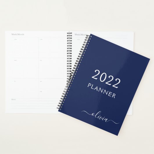 2022 Bleu Marine Blanc Féminin Monogramme Nom (Devant avec enveloppe)