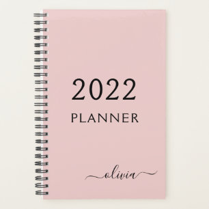 2022 Blush Pink Girly Script Monogramme Nom Modern