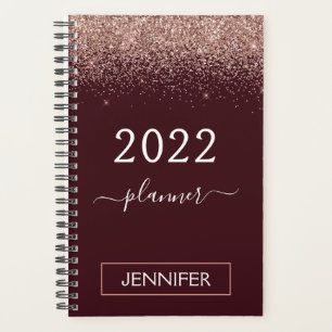 2022 Burgundy Blush Pink Rose Gold Glitter Planner
