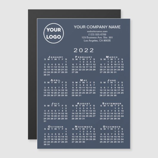 2022 Calendar Business Logo Text Navy Magnet Card (Voorkant / Achterkant)